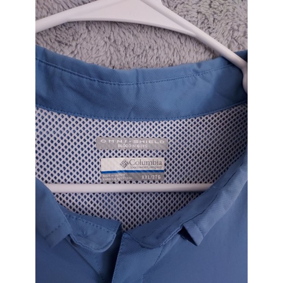 Columbia PFG Shirt Mens 2XL XXL Omni Shade Blood N Guts Fishing Boating Blue - Picture 3 of 12